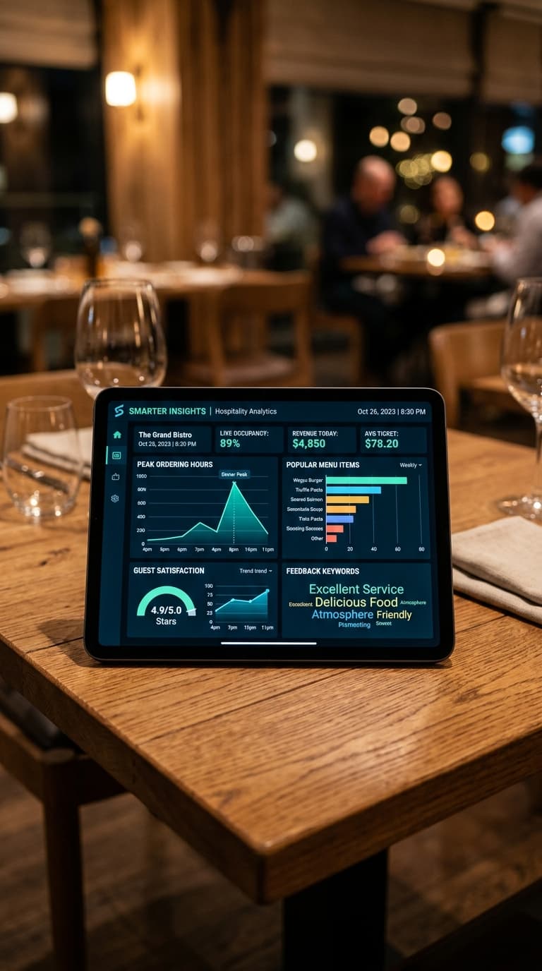 Dining table with menu analytics ambiance