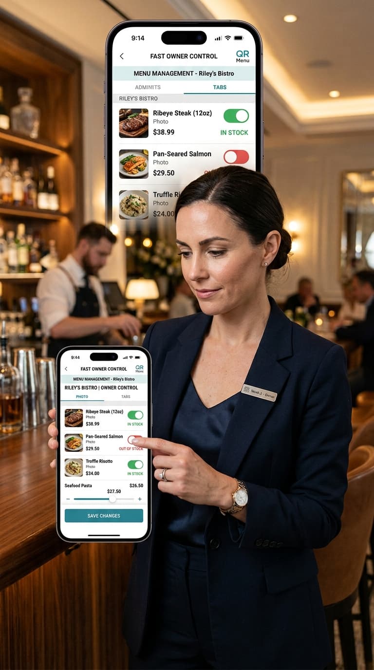 Cocktails and menu controls in a restaurant setting